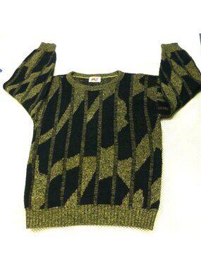 Vintage OKJT Black & Gold Abstract Pattern Sweater Size XL Made In USA 80s Style